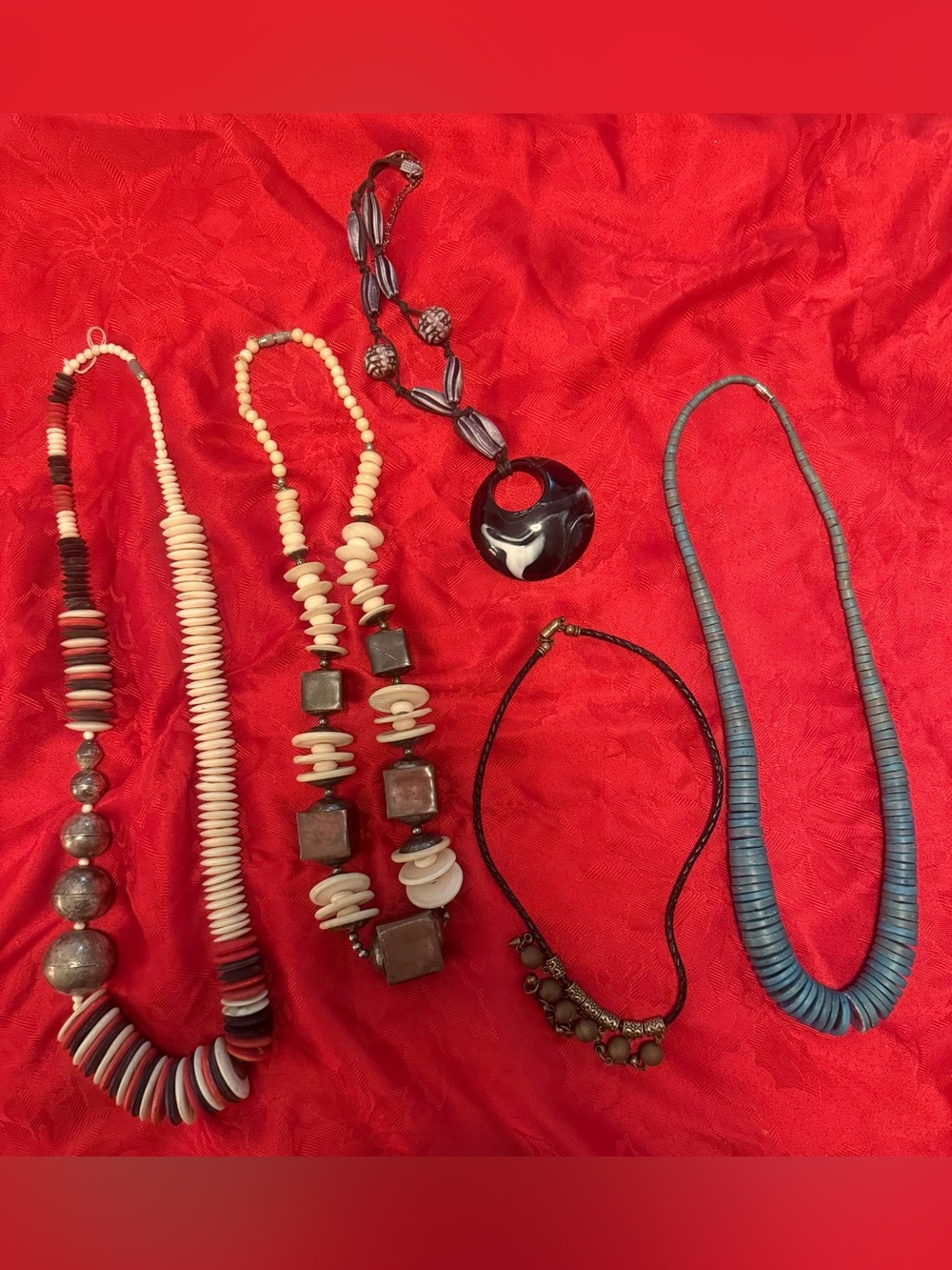 Boho style Handmade Mixed Bead Women's Necklace Set in Red, White, Blue